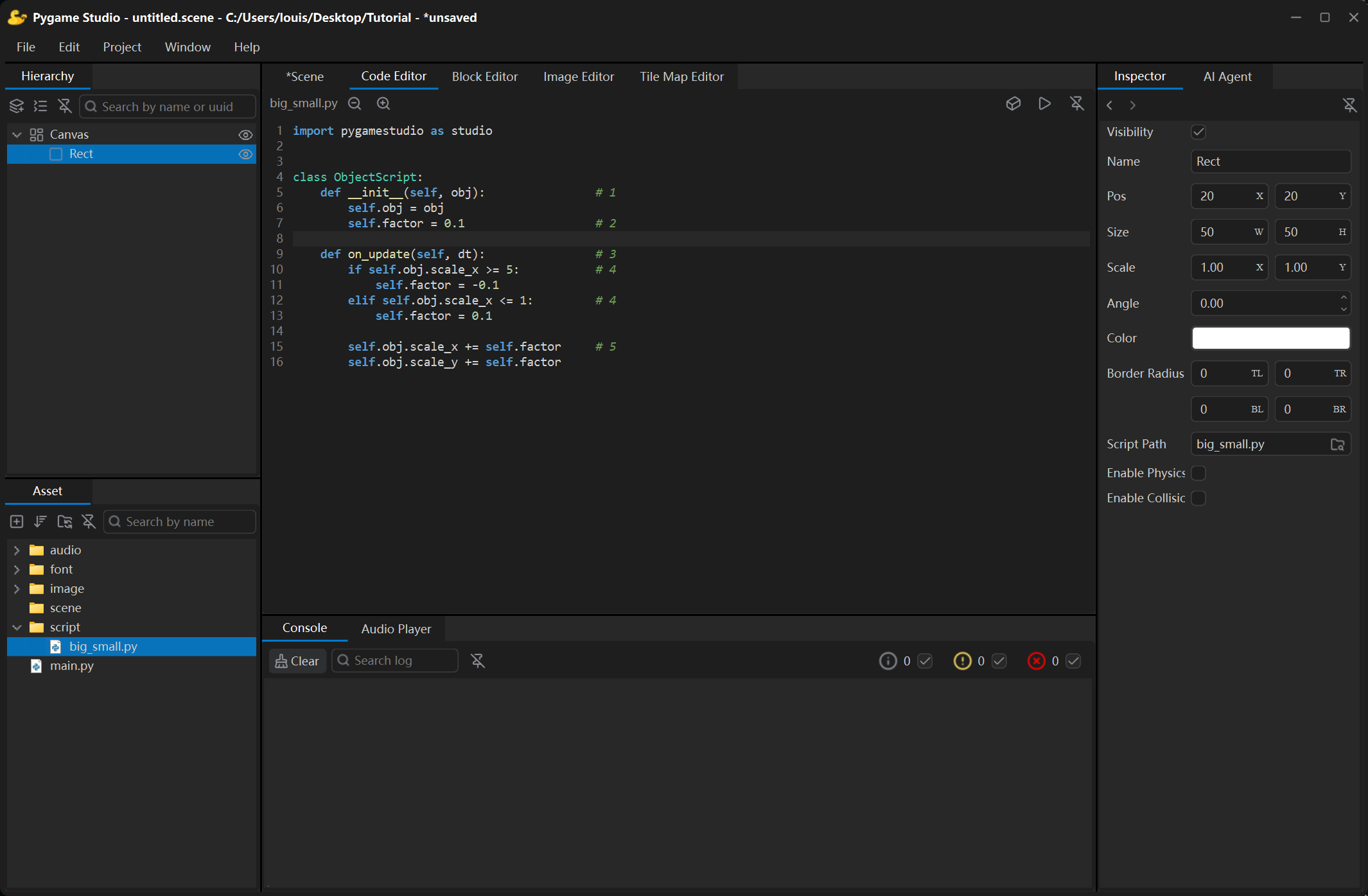 The script in the Code Editor